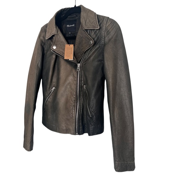 Madewell Washed Leather Moto Jacket Womens XS – Black / Charcoal Gray – NWT $498 - Picture 2 of 13